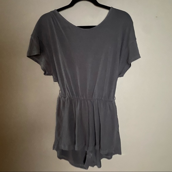 Free People Romper tie open back grey gauzy light weight extra small - Picture 3 of 7